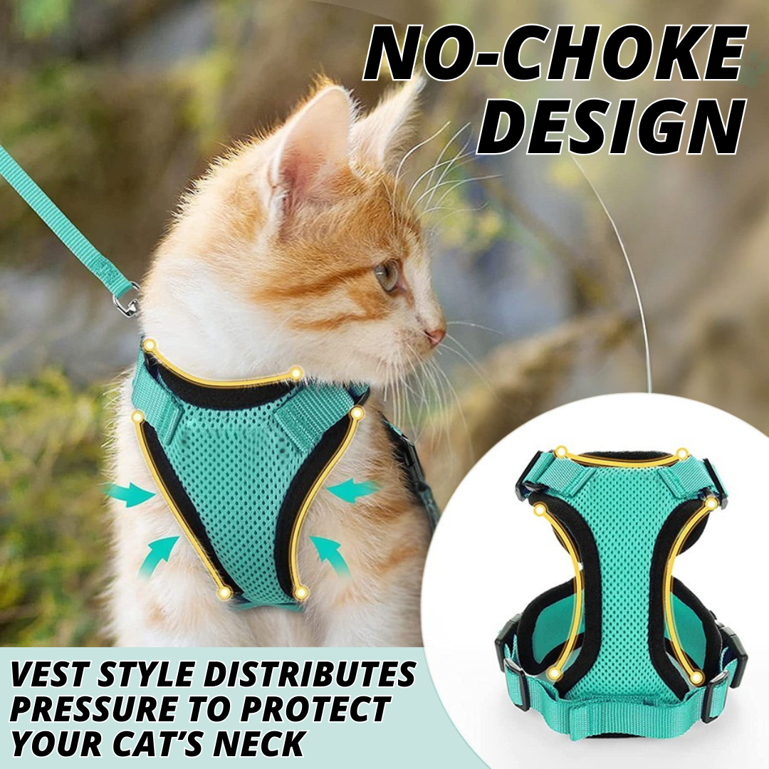 NEW Team Cats™ No-Choke Adjustable Mesh Cat Harness With Quick-Release Buckles, Adjustable Straps, & Reflective Safety Strips (+FREE Leash)
