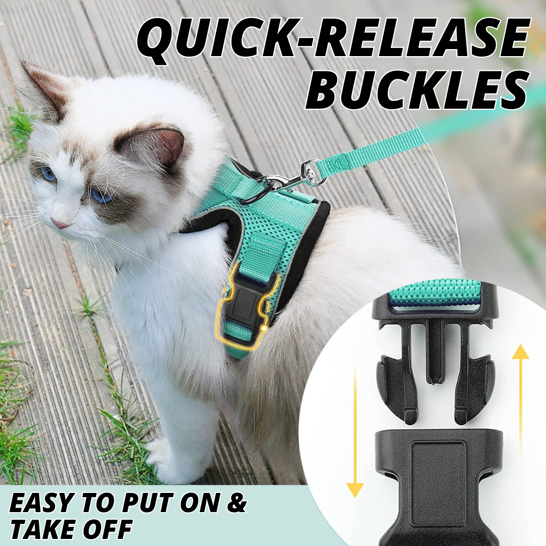NEW Team Cats™ No-Choke Adjustable Mesh Cat Harness With Quick-Release Buckles, Adjustable Straps, & Reflective Safety Strips (+FREE Leash)