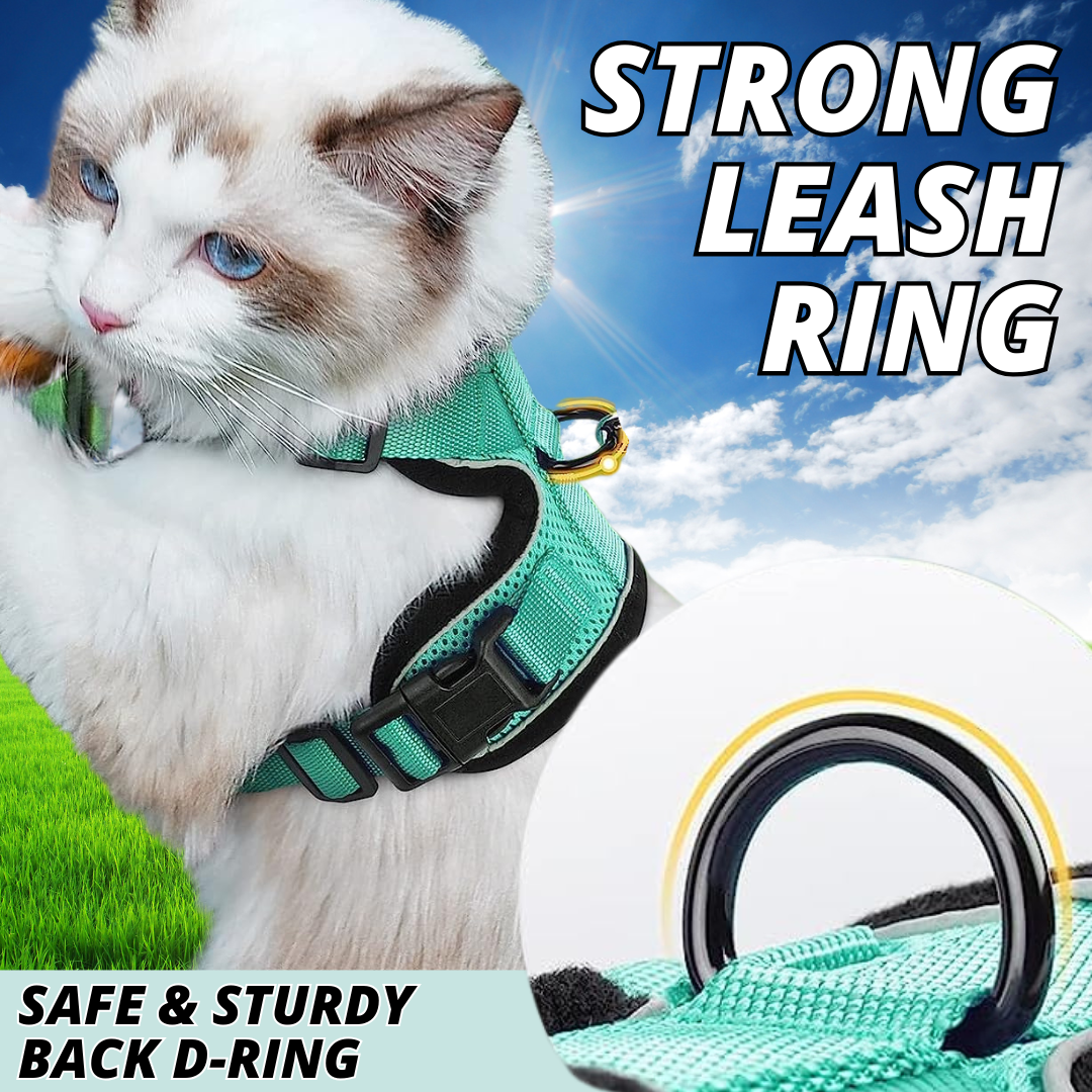 NEW Team Cats™ No-Choke Adjustable Mesh Cat Harness With Quick-Release Buckles, Adjustable Straps, & Reflective Safety Strips (+FREE Leash)