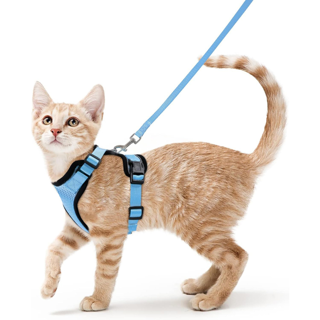 NEW Team Cats™ No-Choke Adjustable Mesh Cat Harness With Quick-Release Buckles, Adjustable Straps, & Reflective Safety Strips (+FREE Leash)