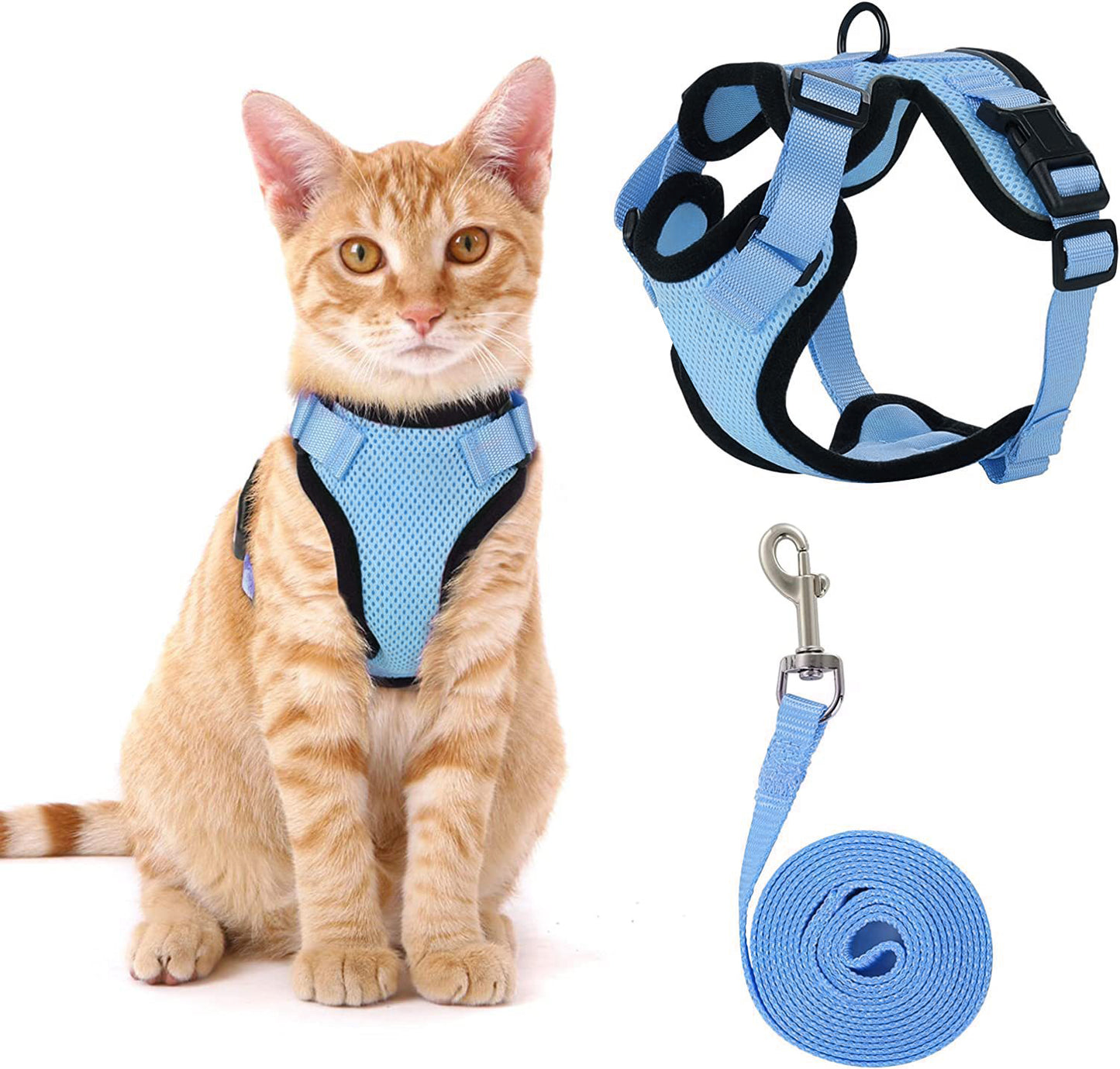 NEW Team Cats™ No-Choke Adjustable Mesh Cat Harness With Quick-Release Buckles, Adjustable Straps, & Reflective Safety Strips (+FREE Leash)