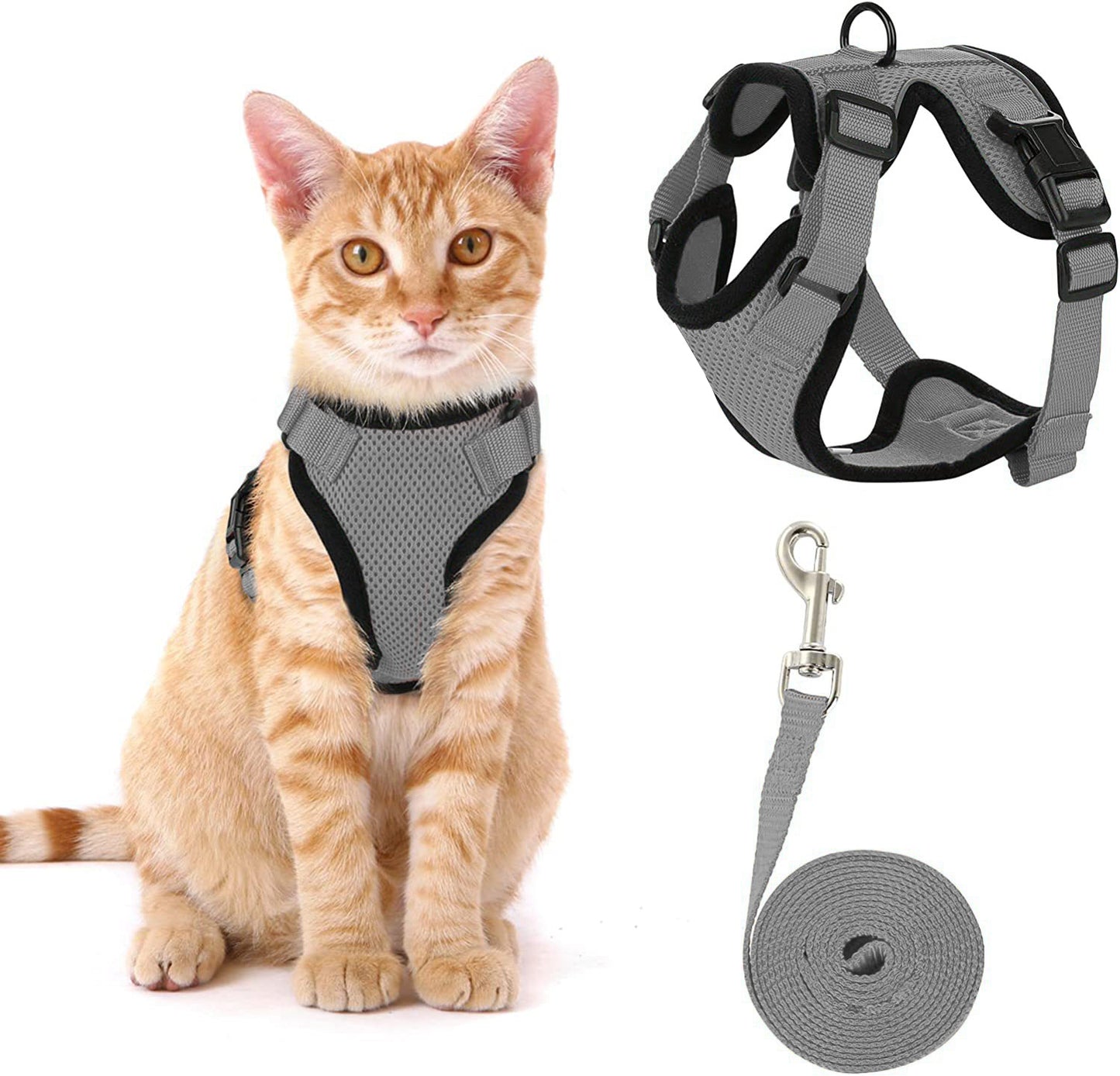 NEW Team Cats™ No-Choke Adjustable Mesh Cat Harness With Quick-Release Buckles, Adjustable Straps, & Reflective Safety Strips (+FREE Leash)