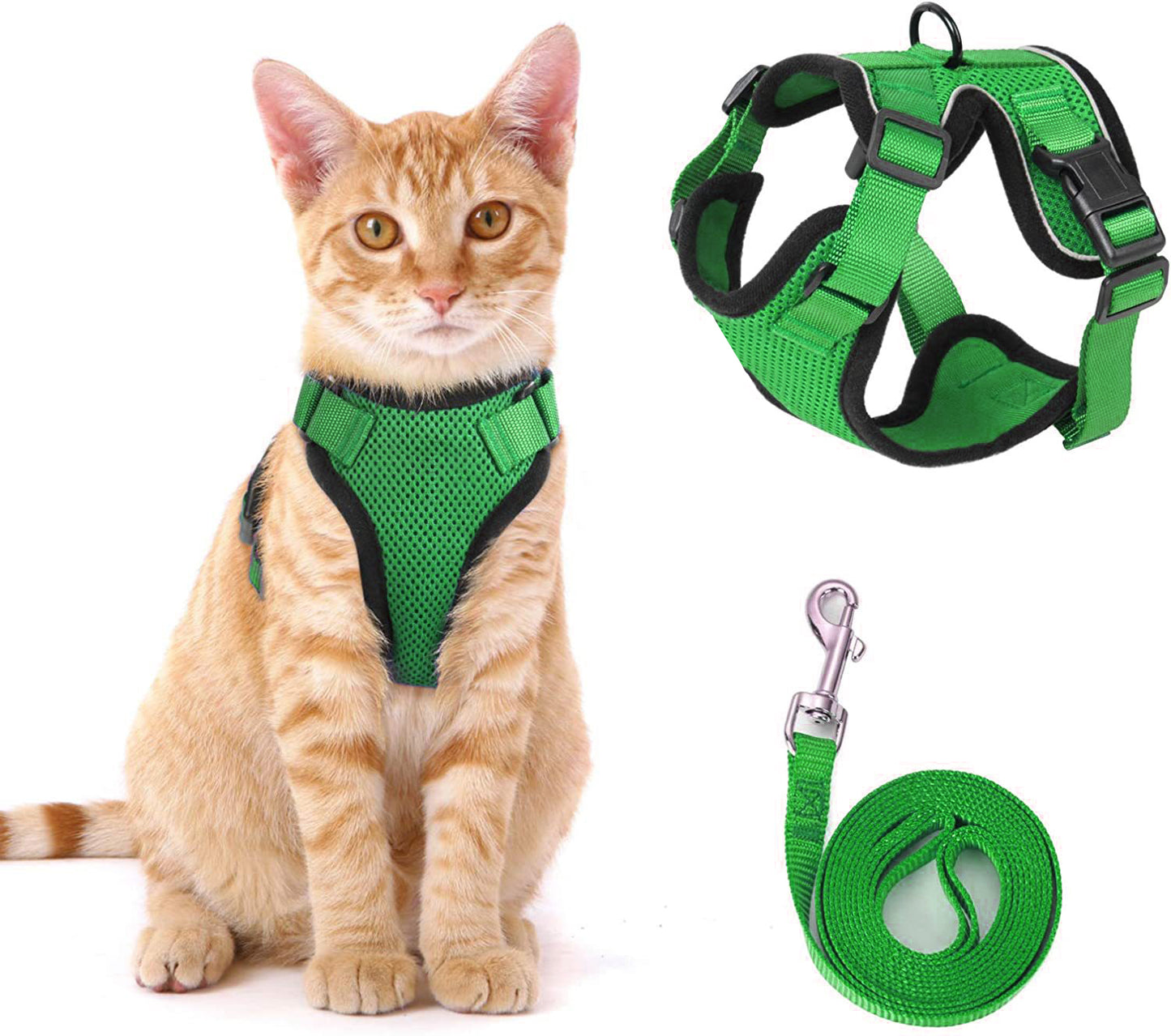 NEW Team Cats™ No-Choke Adjustable Mesh Cat Harness With Quick-Release Buckles, Adjustable Straps, & Reflective Safety Strips (+FREE Leash)