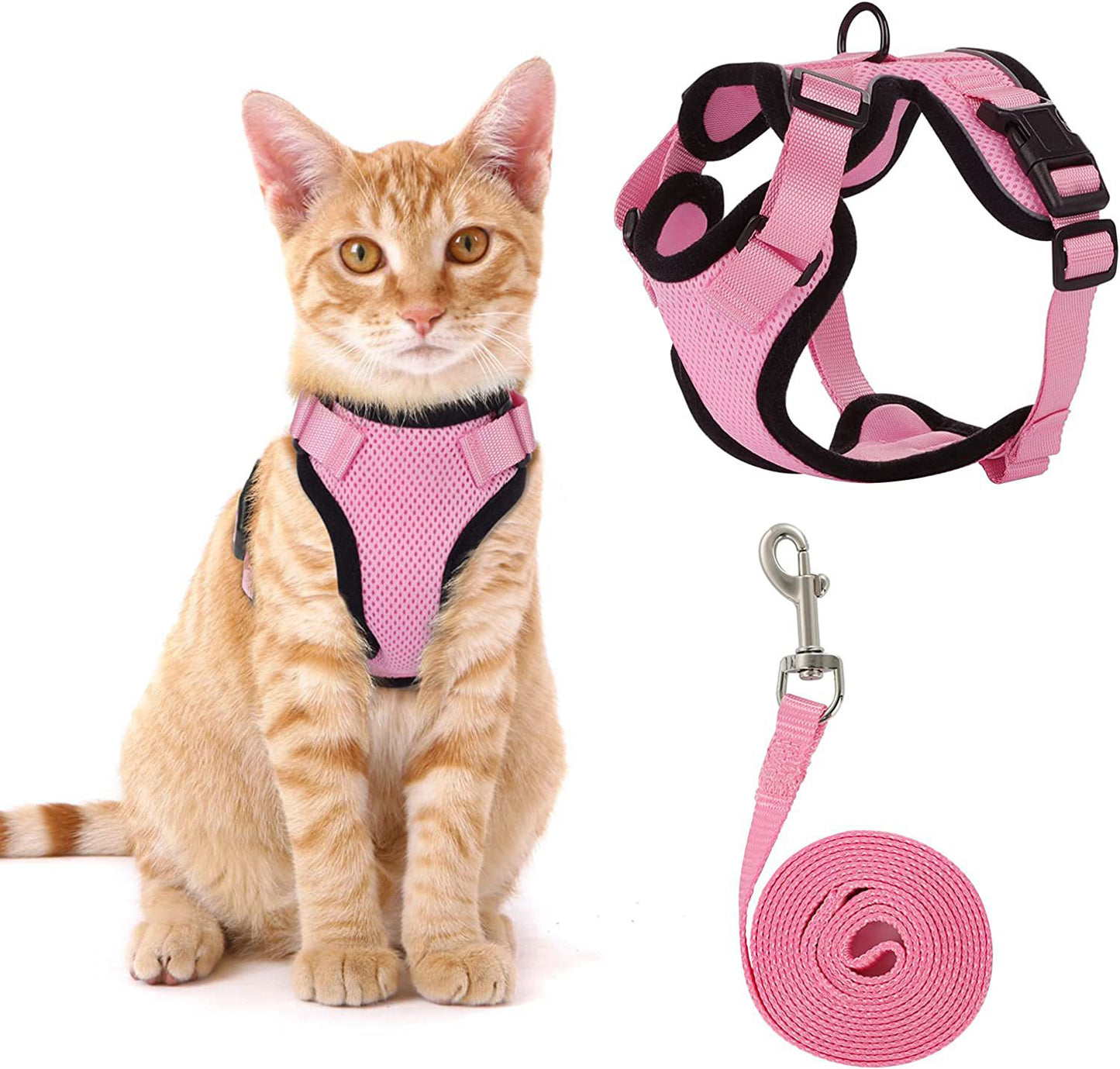 NEW Team Cats™ No-Choke Adjustable Mesh Cat Harness With Quick-Release Buckles, Adjustable Straps, & Reflective Safety Strips (+FREE Leash)