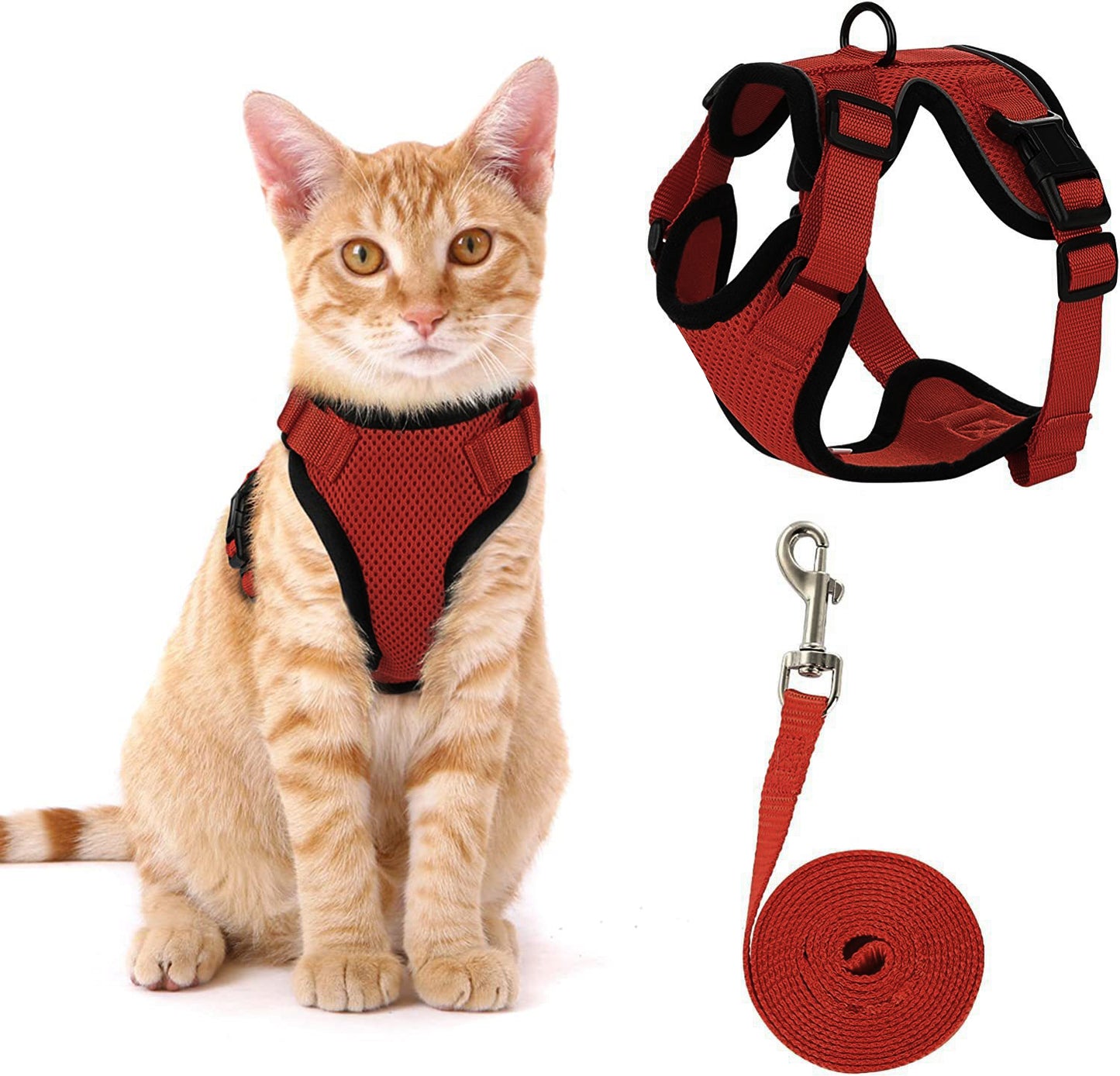 NEW Team Cats™ No-Choke Adjustable Mesh Cat Harness With Quick-Release Buckles, Adjustable Straps, & Reflective Safety Strips (+FREE Leash)