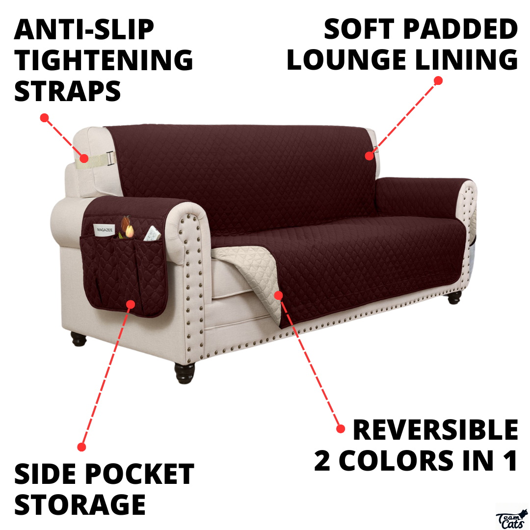 NEW Machine-Washable, Dryer-Safe Furniture Protector Couch Cover With Side Pockets & Back Straps (+2-In-1 Reversible Colors!)