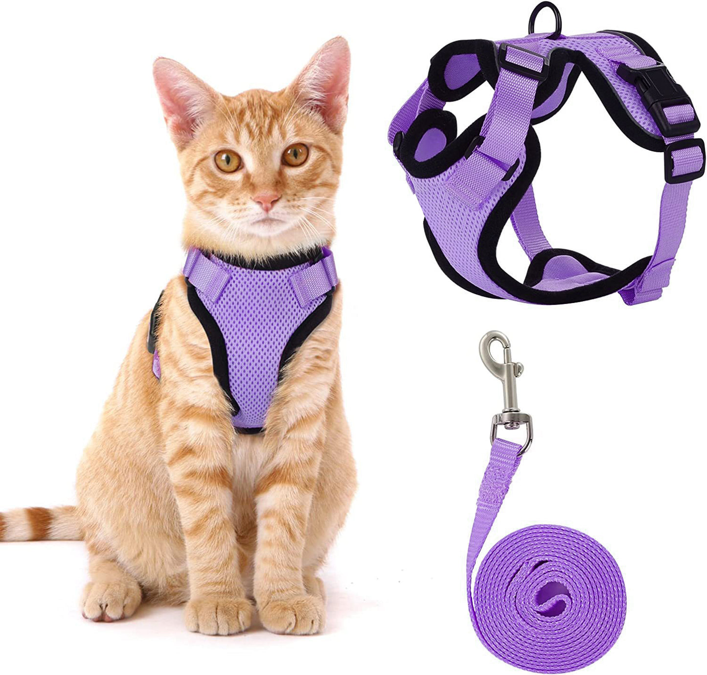 NEW Team Cats™ No-Choke Adjustable Mesh Cat Harness With Quick-Release Buckles, Adjustable Straps, & Reflective Safety Strips (+FREE Leash)