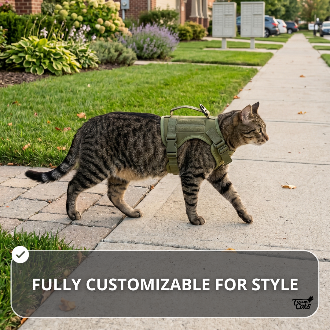 NEW Team Cats™ Adjustable Cat Harness With 2 Quick-Release Buckles, Easy-Grab Top Handle, Hook & Loop Panels, & Adjustable Straps