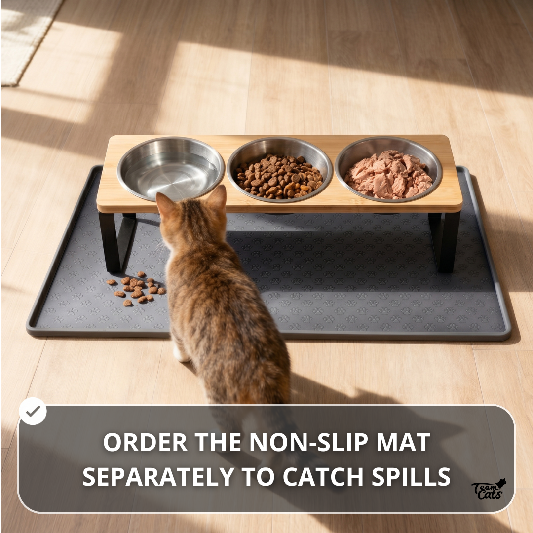Elevated Food-Grade Feeder Stand With Three Stainless Steel Cat Bowls (Vet-Recommended!)
