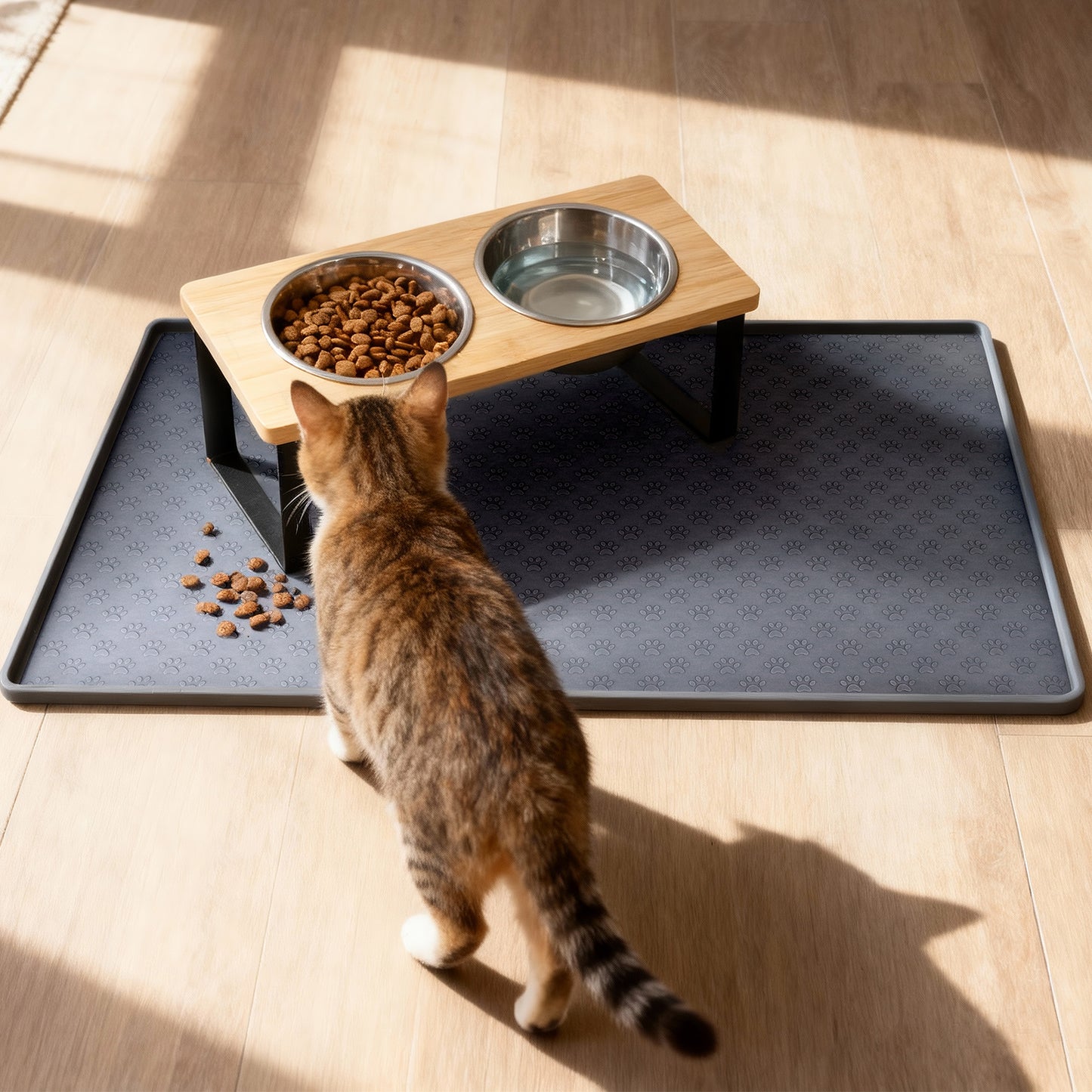 Non-Slip Cat Feeder Mat with Raised Edges