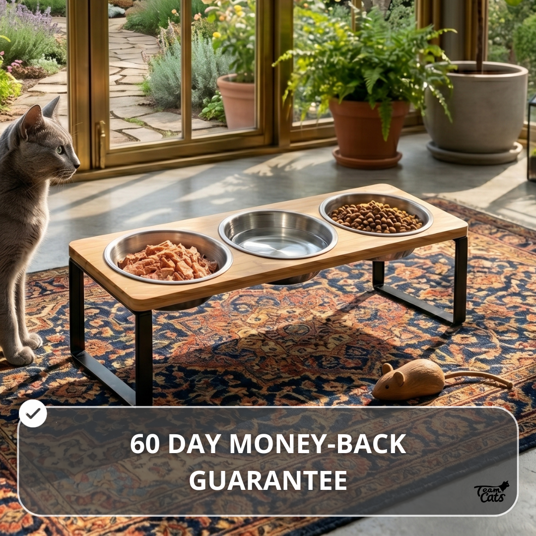 Elevated Food-Grade Feeder Stand With Three Stainless Steel Cat Bowls (Vet-Recommended!)