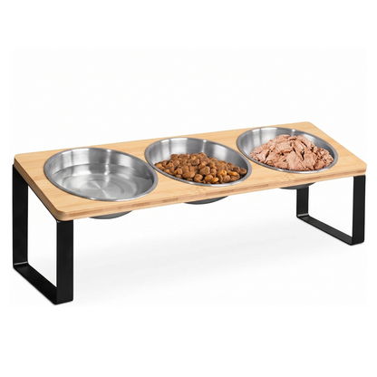 Elevated Food-Grade Feeder Stand With Three Stainless Steel Cat Bowls (Vet-Recommended!)