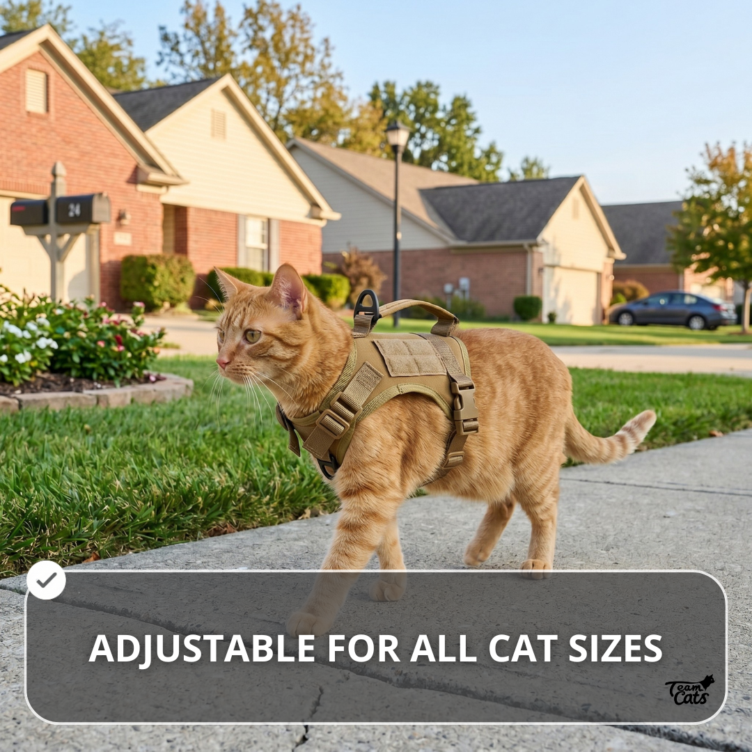 NEW Team Cats™ Adjustable Cat Harness With 2 Quick-Release Buckles, Easy-Grab Top Handle, Hook & Loop Panels, & Adjustable Straps