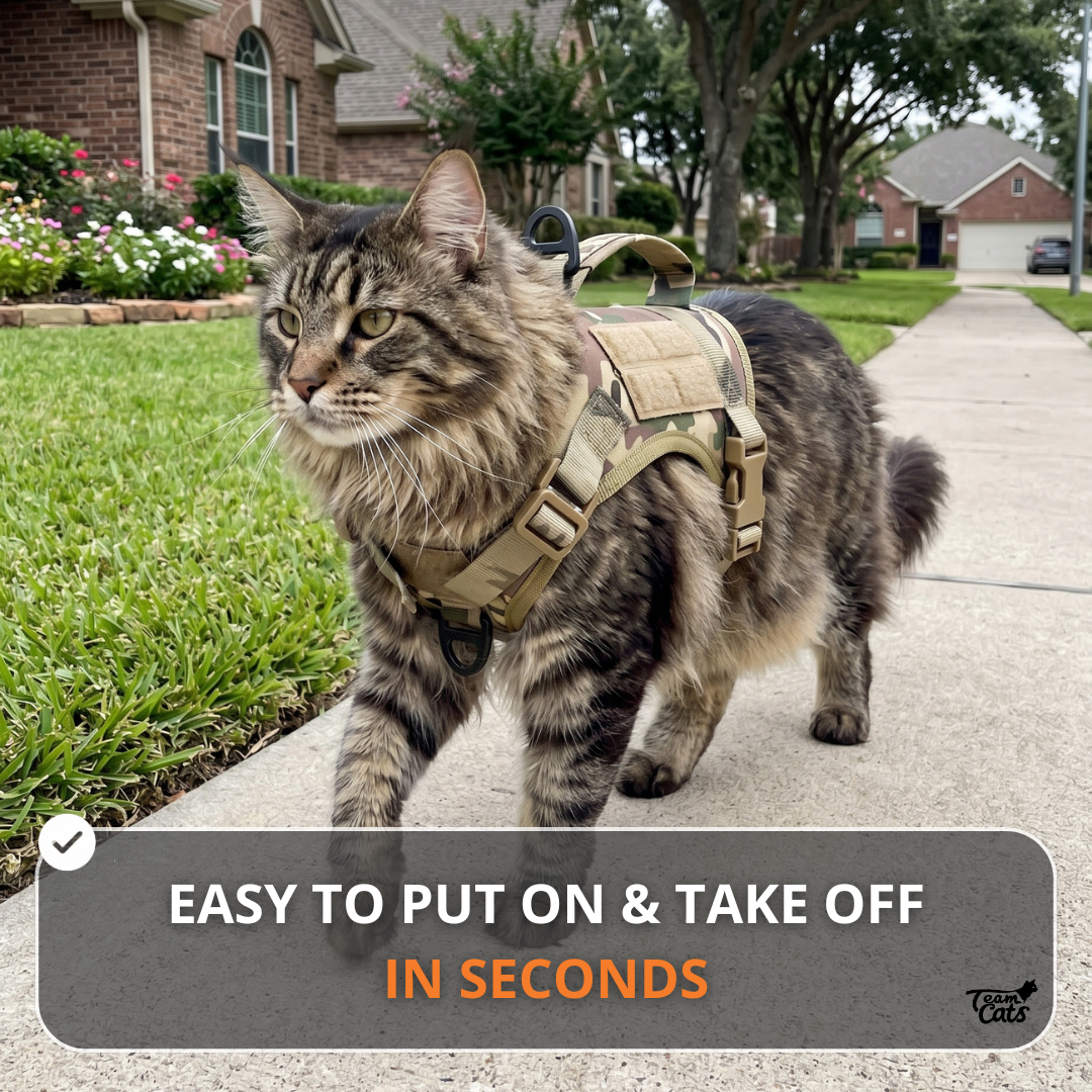 NEW Team Cats™ Adjustable Cat Harness With 2 Quick-Release Buckles, Easy-Grab Top Handle, Hook & Loop Panels, & Adjustable Straps