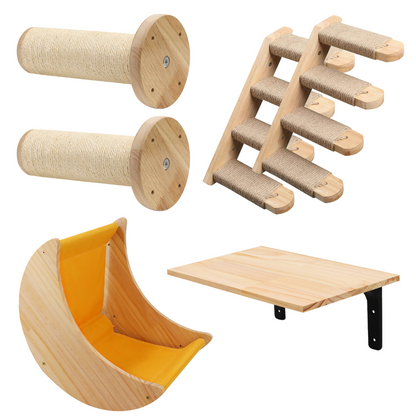 Cat Climbing Wall Furniture Set with Mounts, Shelves, Ladders, Perches, & Scratch Pads