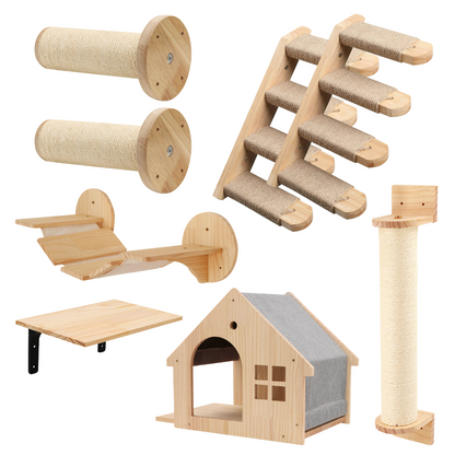 Cat Climbing Wall Furniture Set with Mounts, Shelves, Ladders, Perches, & Scratch Pads