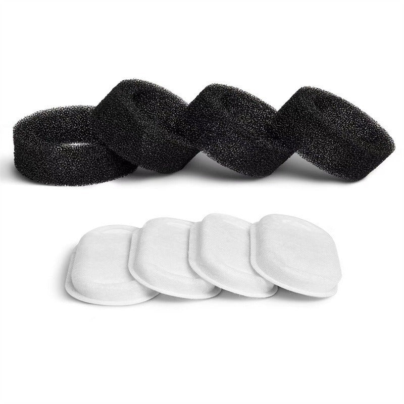 4 black foam pre-filter sponges and 4 white activated carbon filter pads